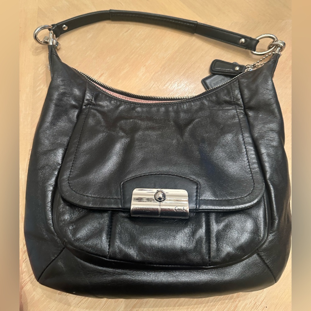 Coach black leather bag with silver hardware